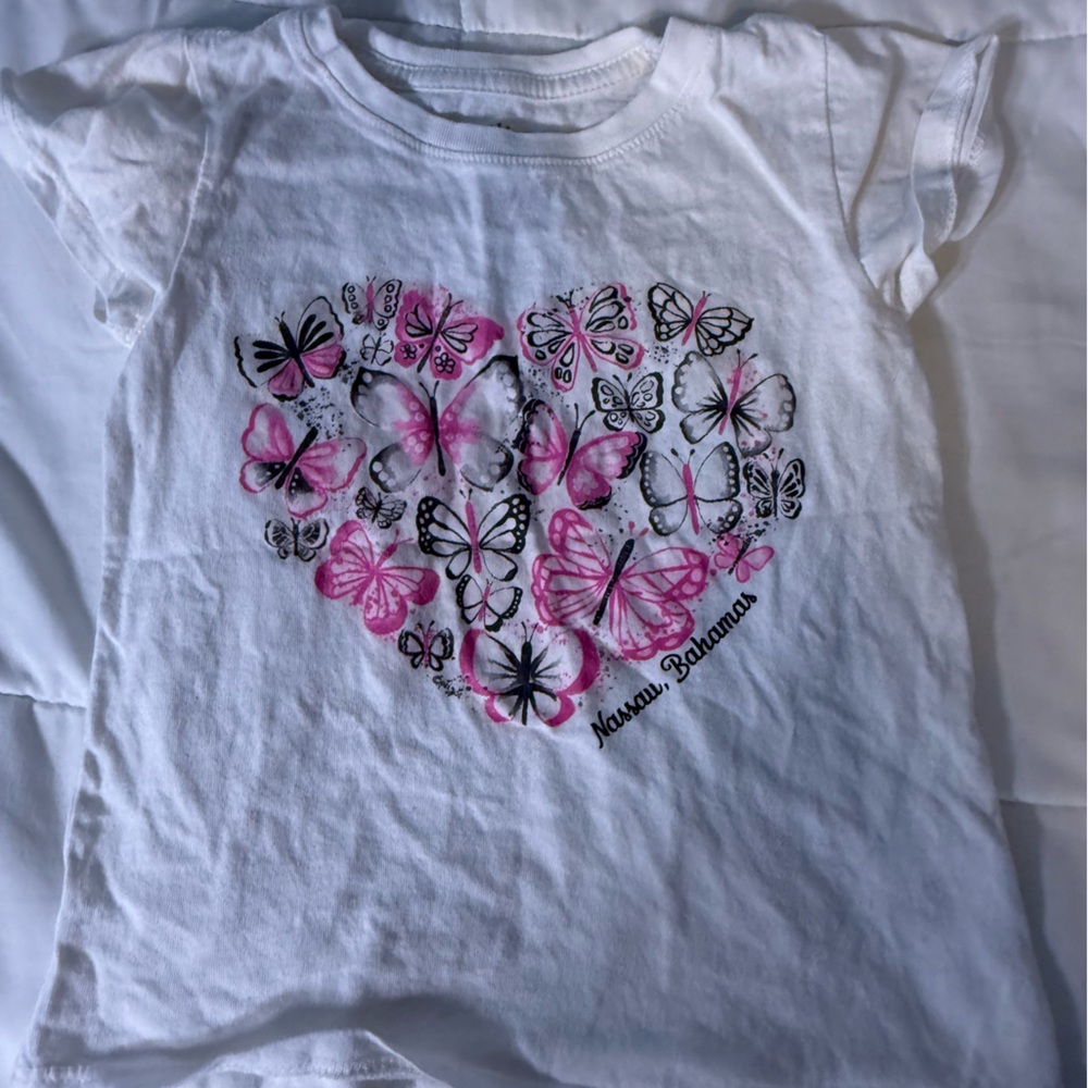 Del Sol Girls Cotton white with pink Hearts & Butterflies Short Sleeve tee color